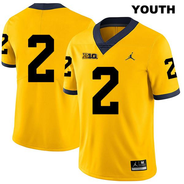 Youth NCAA Michigan Wolverines Carlo Kemp #2 No Name Yellow Jordan Brand Authentic Stitched Legend Football College Jersey JE25J66XD